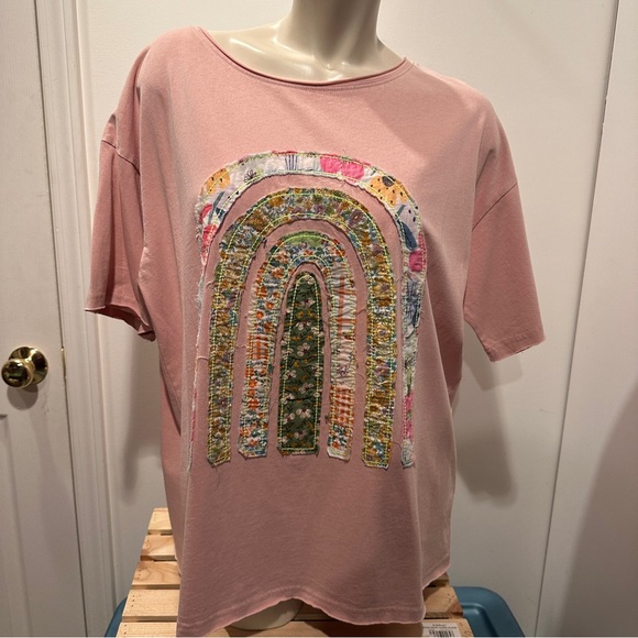 Easel Blush Rainbow Graphic Short Sleeve Tee - Picture 8 of 8